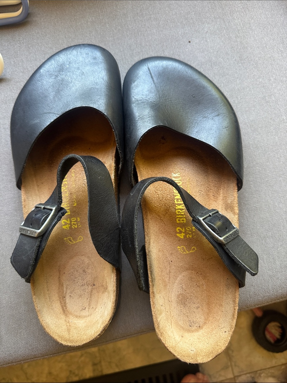 Birkenstock Black Leather Clogs with Adjustable Strap
